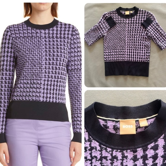 Boss Sweaters - BOSS Favianna Wool & Cotton Blend Sweater in Paisley Purple Fantasy Size X-Small